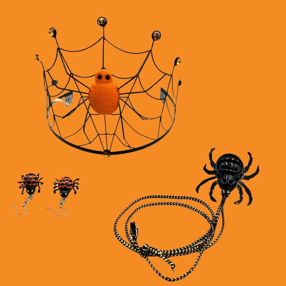 Hallmark Halloween Spider Tiara with Earrings and Necklace.